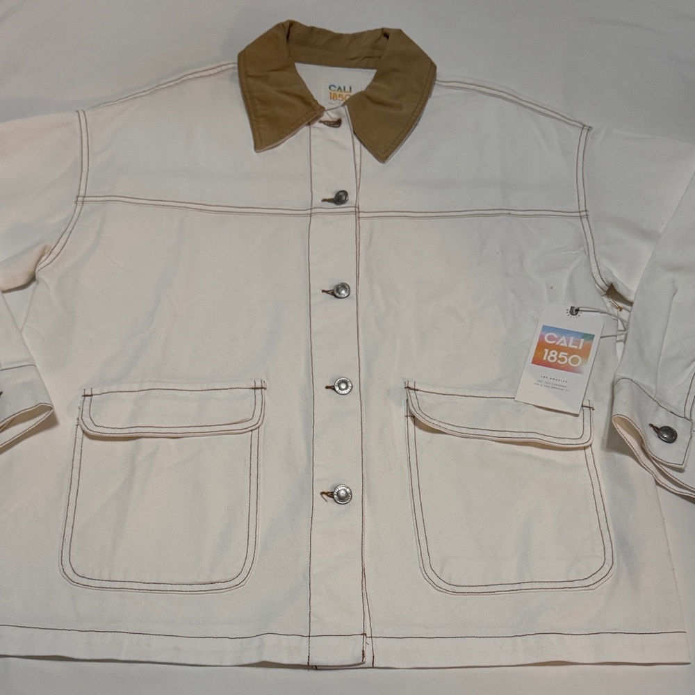 Cali 1850 Women's Cream and Tan Barn Jacket 100% Cotton S NWT - Picture 1 of 7